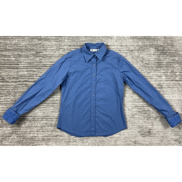 Lee Tops - Lee Top Womens Small Blue Button Up Long Sleeve Cotton Blend Riveted